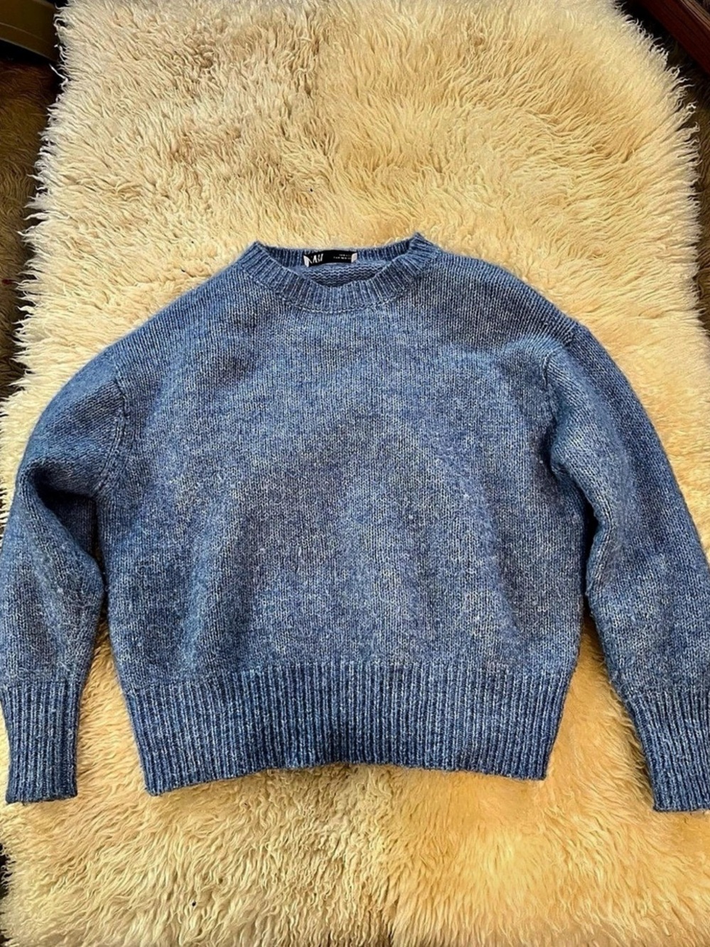 Zara Sweater Shirt Top Blouse Pullover Crew Neck Womens M Blue
